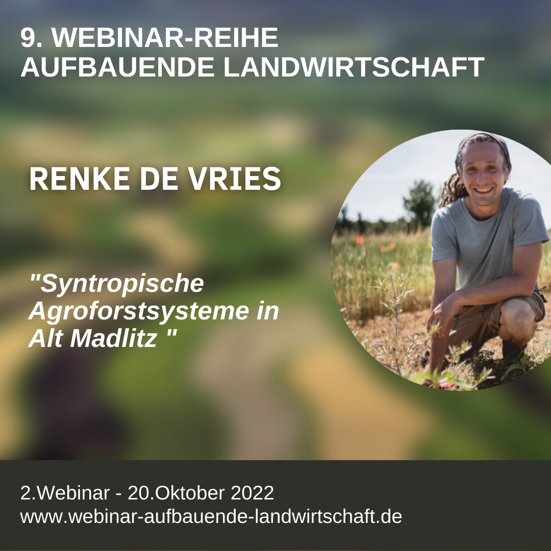 Am Donnerstag in unserer 9. Webinar-Reihe »Aufbauende Landwirtschaft«: Renke de Vries, Thema: Syntropischer Agroforst