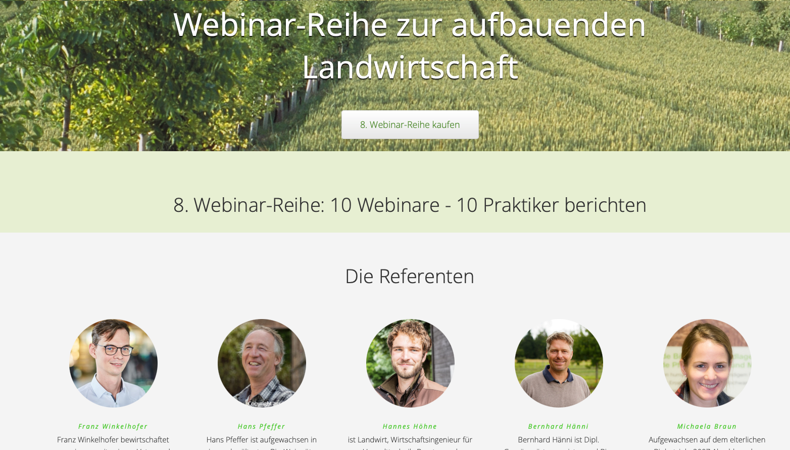 Die 8. Webinar-Reihe „Aufbauende Landwirtschaft“ mit 10 spannenden Referent:Innen, ab 03.03.2022