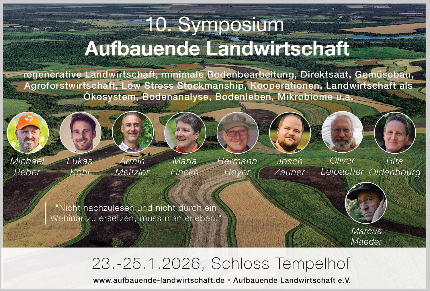 10. Symposium „Aufbauende Landwirtschaft“, 23.-25.1.2026 – mit Michael Reber, Lukas Kohl, Maria Finckh, Armin Meitzler, Hermann Hoyer u.a.